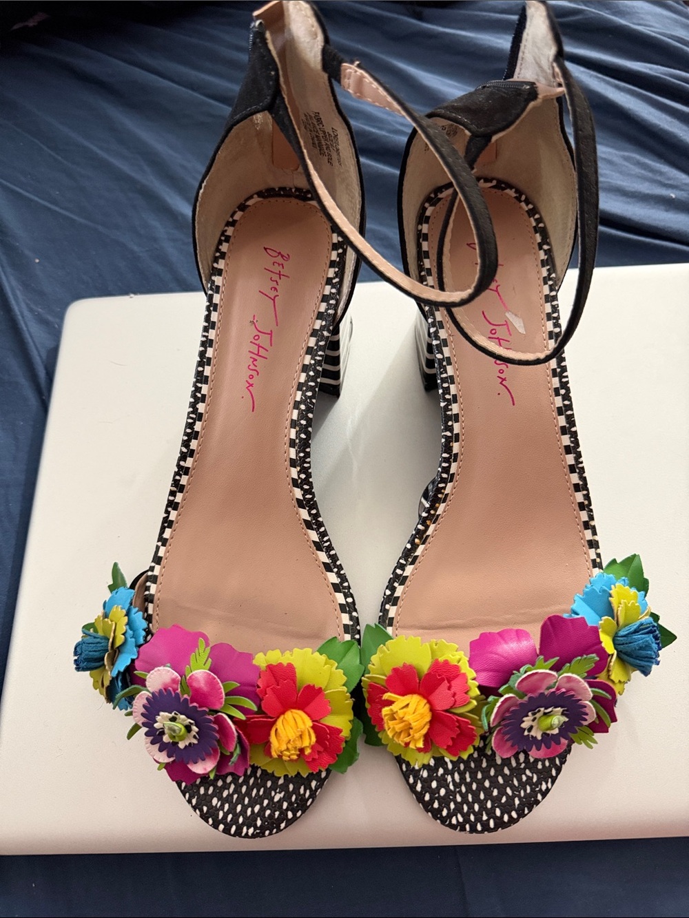 Betsey Johnson Black Floral Accent Heels